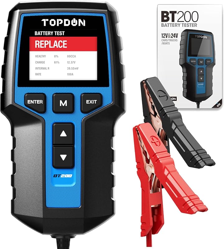 TOPDON BT600 Plus Car Battery Tester, Battery Alternator for 6V/12V/24V Battery Tests, 12V/24V Cranking/Charging/System Testing, 3.5" Screen with Built-in Printer
