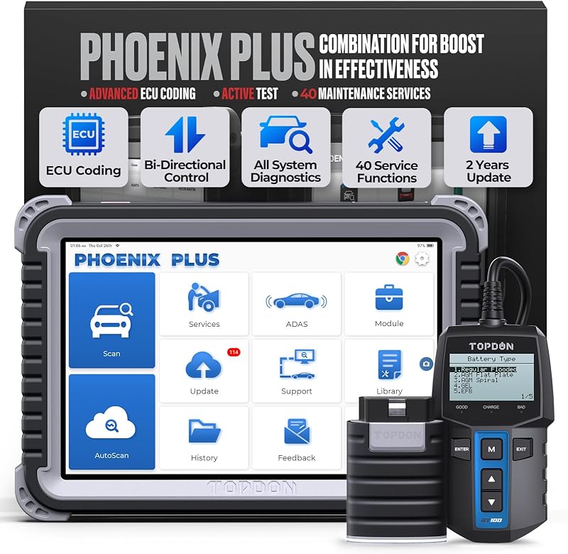 TOPDON Phoenix Plus 2, OE-Level TOPDON Scanner, Advanced Online ECU Coding & Configuration Flashing, Bidirectional Scan To...
