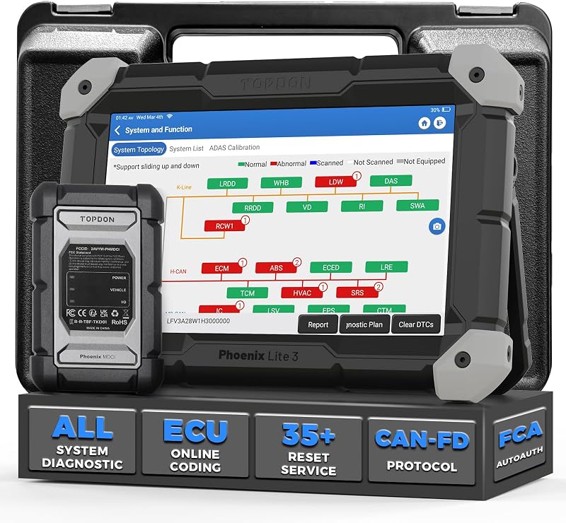 TOPDON Phoenix Lite 3 OBD2 Scanner, Upgraded Scanner of Lite 2, Bidirectional Scan Tool with CAN-FD, Car Scanner Diagnostic Tool, 35+ Maintenance Resets, Topology Mapping, ECU Coding, FCA Autoauth