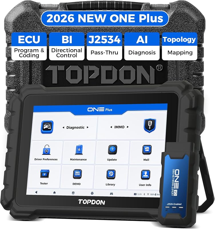 TOPDON ONE Bidirectional Scan Tool, 10.1" OBD2 Scanner with J2534 Pass-Thru and ECU Coding, Over 50 Resets, Topology Mapping Car Diagnostic Tool for All Vehicles