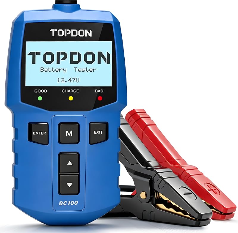 TOPDON BT100 Car Battery Tester 12V Load Tester, 100-2000 CCA Automotive Alternator Tester Digital Auto Battery Analyzer Charging Cranking System Tester for Car Truck Motorcycle ATV SUV Boat Yacht